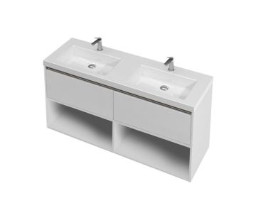 City 46 Vanity with console basin 1400 Double Bowl Wall - 2 Drawers, 2 Open Shelves