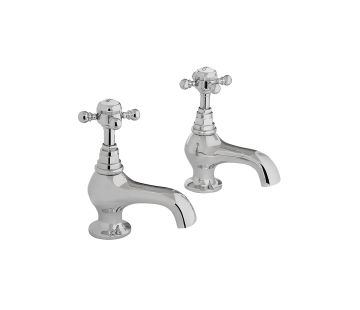 Deja Vu Basin Taps with Bulbous Cross Handles (Pair) - Chrome