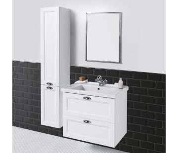 English Classic Tall Wall-Hung Cabinet, 2 Doors, 4 Internal Glass Shelves, Matt White