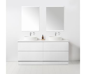 Soft Solid Surface 1550 Floor Standing Vanity, 4 Drawers, Double Bowl