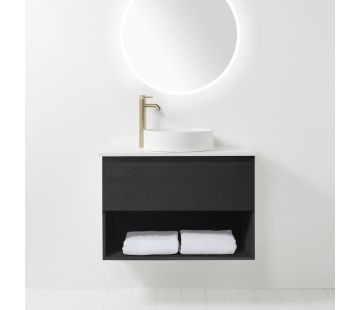 Soft Solid Surface 900 Wall-Hung Vanity, 1 Drawer, 1 Open Shelf