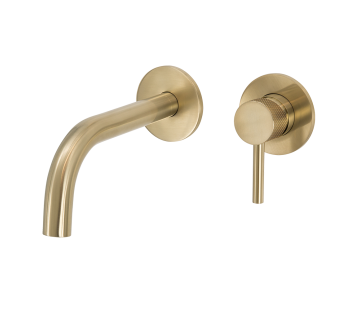 Scarab Wall Mounted Basin Mixer Brushed Gold (Knurled Handle)