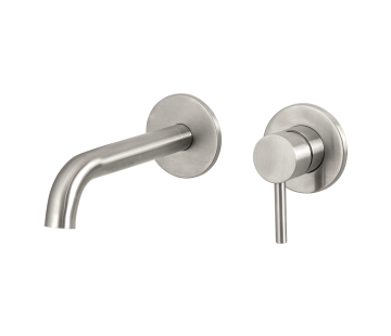 Urban Wall Mounted Basin Mixer with Spout Brushed Stainless