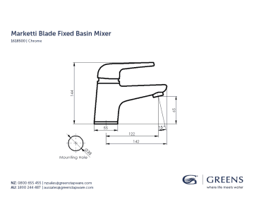Marketti Blade Basin Mixer (Fixed) - Chrome