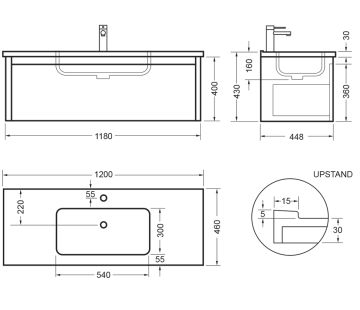 Novara Wall Hung Vanity 1200, 1 Drawer