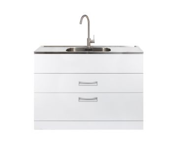 Studio Laundry Tub 1200mm, Drawer Model with Brushed Gooseneck Mixer