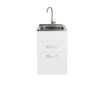 Studio Laundry Tub 560mm, Drawer Model with Brushed Gooseneck Mixer