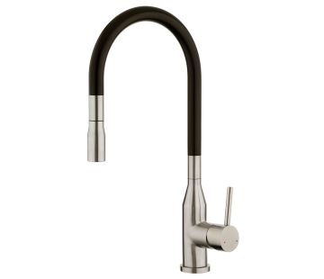 Stainless Minimal Black Spout Pull Down Sink Mixer - Black/Brushed Stainless