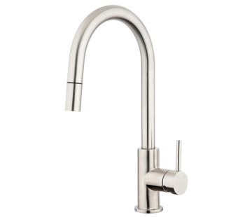 Stainless Gooseneck Minimal Pull Out Sink Mixer with Cold Start - Brushed Stainless