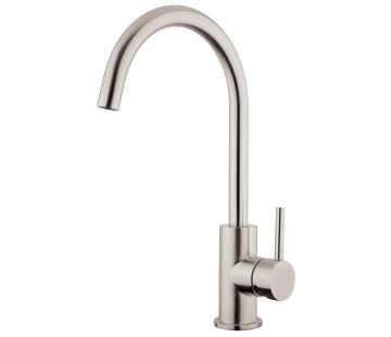 Stainless Gooseneck Minimal Sink Mixer with Cold Start - Brushed Stainless 